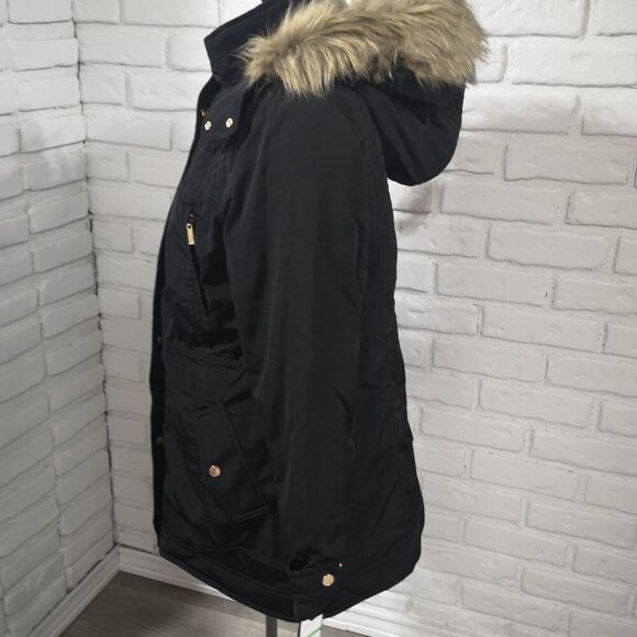 NWT Gallery NY Ladies Size Large Black Faux Fur Trimmed Removable Hood Parka - Picture 6 of 16